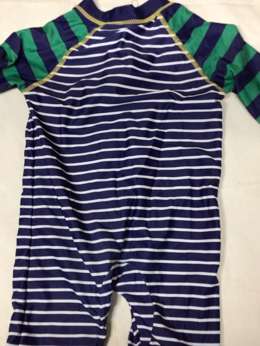 Kids' Navy & White Striped One-Piece with Green Accents.  Wetsuit please read